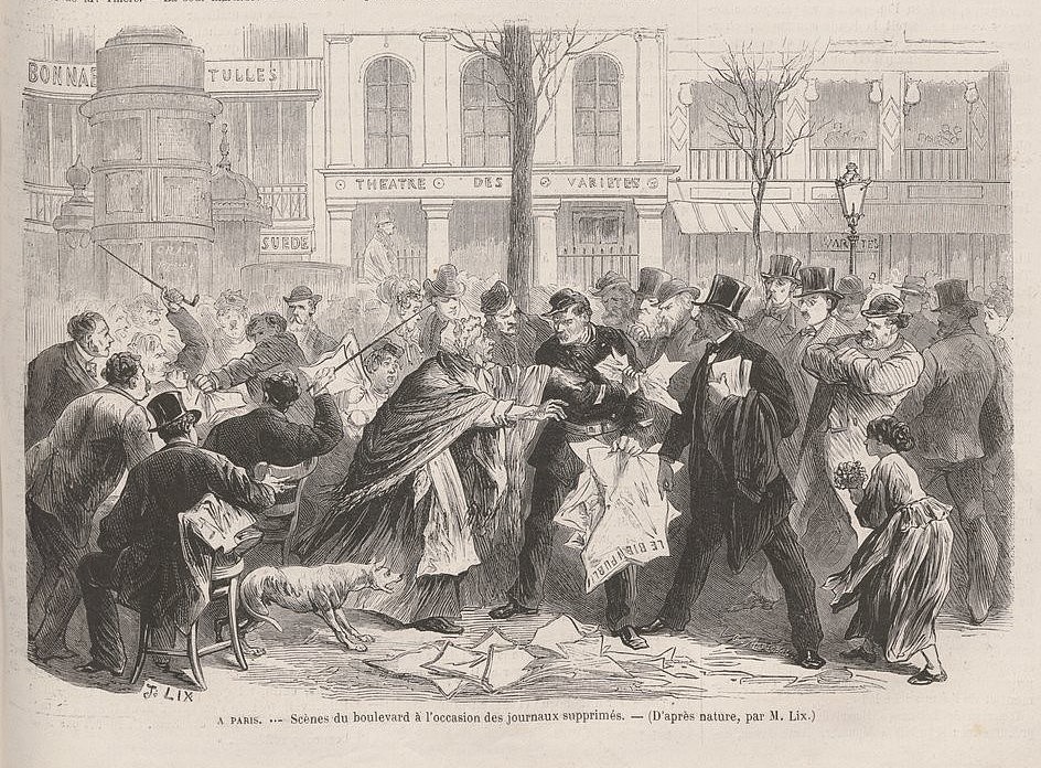 Les journaux supprimés - Le Monde Illustré du 20 avril 1871, dessin de Lix (Source : gallica.bnf.fr)